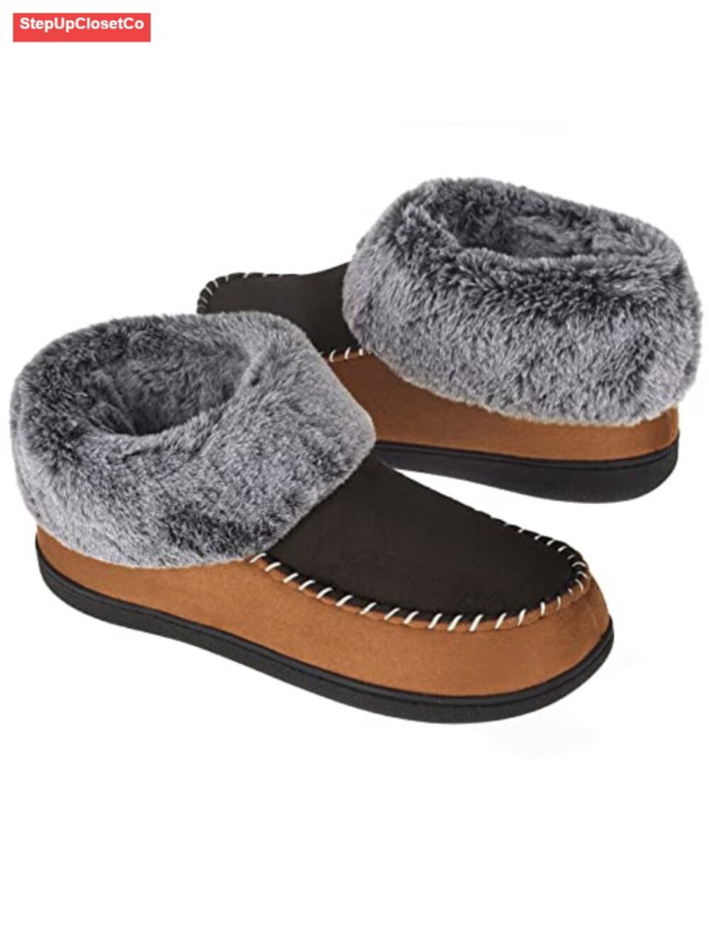 Womens Mocc Slippers Suede Memory Foam Faux Fur Lined House Shoes